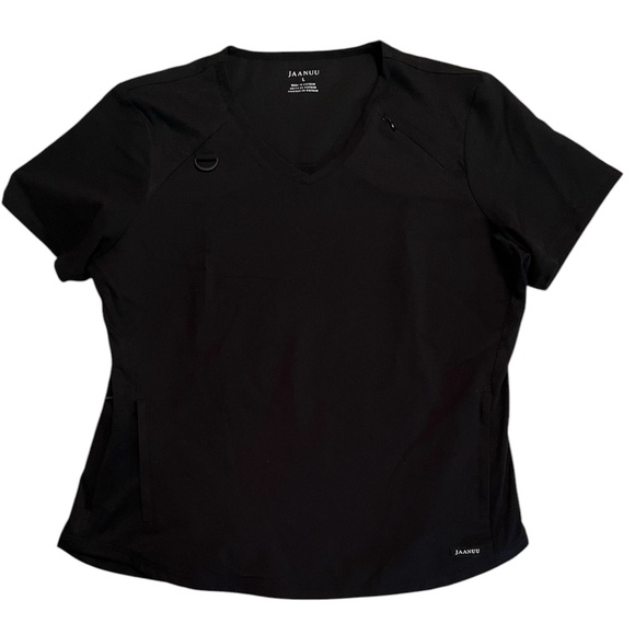 Jaanuu •  V Neck Mesh Panel Scrub Top Zip Pockets D Ring Black - L - Picture 2 of 9